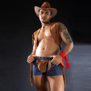 Costume de cosplay de cowboy pour homme, smoking, lingerie <span class=keywords><strong>sexy</strong></span> taille basse, ensemble de 5 pièces à motif uni, jeu de rôle, <span class=keywords><strong>tenue</strong></span> de bar <span class=keywords><strong>gay</strong></span>, <span class=keywords><strong>tenue</strong></span> de boîte de nuit - Product Image 1
