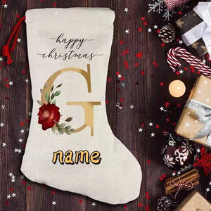 Sublimación personalizada Bolsa en blanco Stocks de lino impresos Decoración de Navidad Stocks con cordón Santa Claus sublimación calcetines de Navidad - Product Image 5