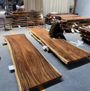 Table de salle à manger de restaurant en bois de noyer massif à bord brut, personnalisable, prix abordable, mobilier de cuisine quatre places - Product Image 4