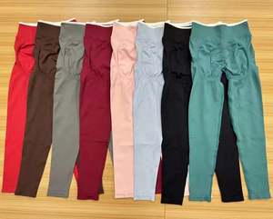 Renk blok dikişsiz yüksek bel ganimet Yoga Legging gizli spor ezme popo kaldırma tayt kadınlar için - Product Image 3