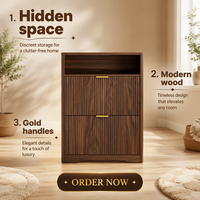 Meuble à chaussures en bois rainuré fin, étagère à chaussures avec tiroir rabattable et plateau supérieur ouvert, armoire de rangement pour chaussures d'entrée