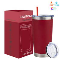 Gobelet isotherme personnalisé en acier inoxydable, tasse de voyage anti-fuite pour café, 20 oz, double paroi isolée avec paille
