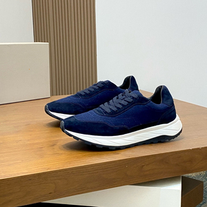 Chaussures de course basses en daim véritable bleu marine pour hommes, style italien original, lacets, baskets décontractées - Product Image 1