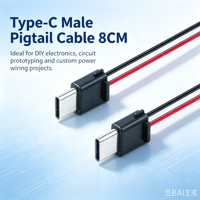 Câble Pigtail Type-C Mâle 24AWG 8CM Pré-soudé, Fiche USB-C Réversible pour Modification d'Alimentation DIY, Câblage d'Alimentation pour Modèles RC