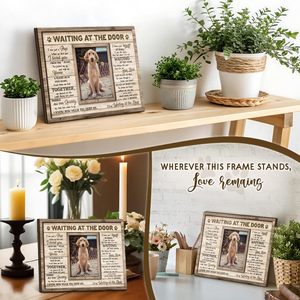 Cornice Portafoto Rustica in Legno per Animali Domestici, Cornice Commemorativa Incisa con la Scritta "In Attesa alla Porta" per Regali in Memoria di Animali - Product Image 4