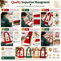 Sac fourre-tout en toile JC BASIC rouge avec bordure contrastante, motif brodé sapin de Noël et bonnet du Père Noël, idéal pour les fêtes, vente en gros, color block