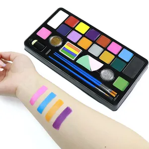 Rainbow Professional 16 Colors Oil Based Face Body Paint Kit With Glitters Stencils Split Rainbow Face Painting Set For Children DIY