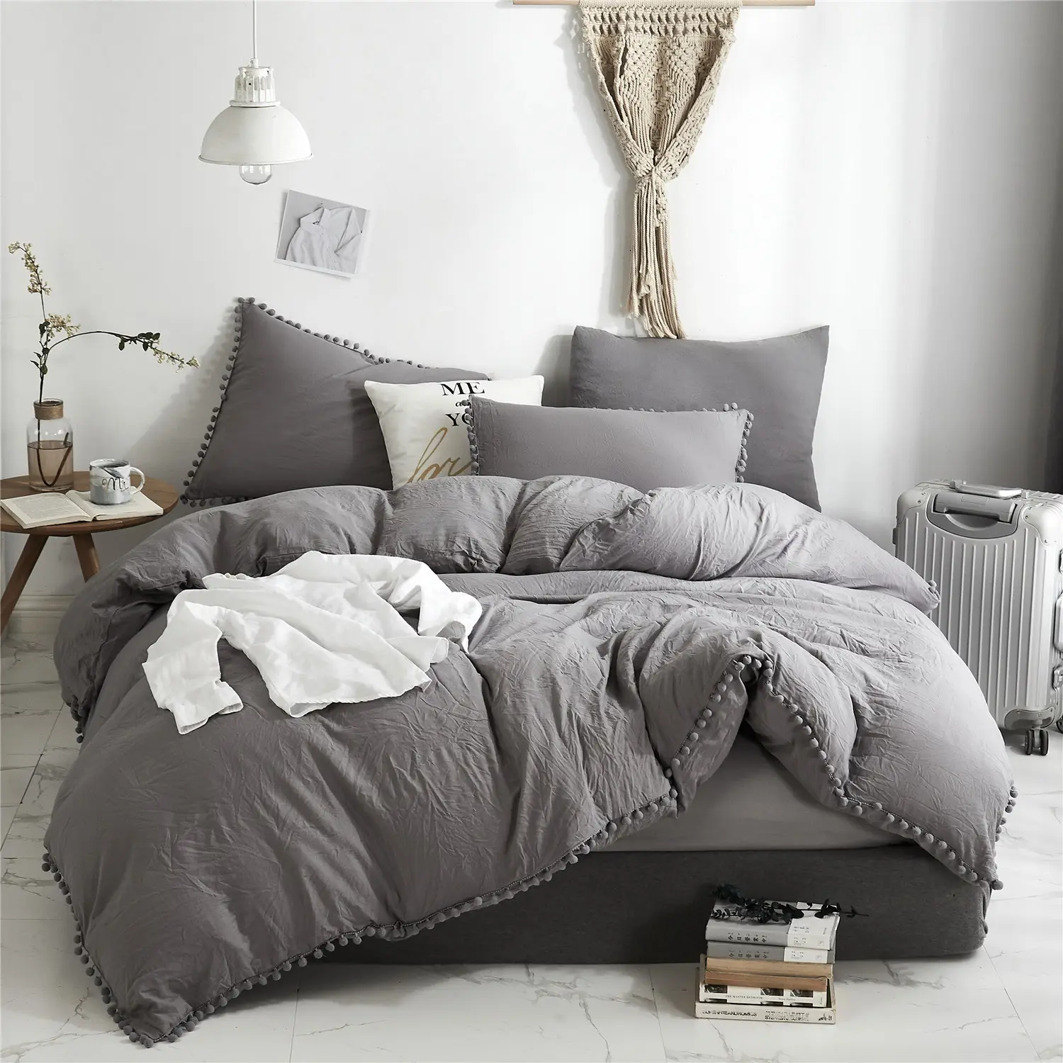 Natural super soft color washed cotton bedding set modern style duvet cover with zipper closure