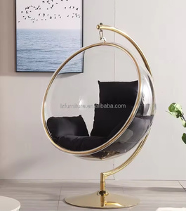 Sillas Colgantes Acrílicas Transparentes en Oferta, Silla Burbuja Dorada con Base para Exterior, para Sala de Estar y Jardín - Product Image 6