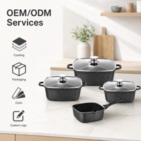 Set Panci dan Wajan Masak Anti Lengket 7 Buah dari Aluminium Die-Cast untuk Kompor Induksi dan Gas, Set Peralatan Masak Anti Lengket untuk Dapur