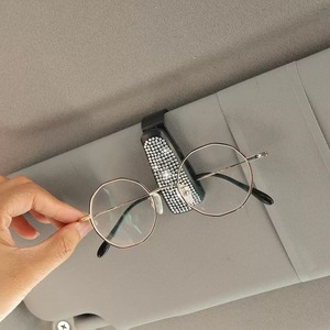 <b>Car</b> Eyeglasses <b>Clip</b> Rhinestone Decor Sun Visor Storage Sunglasses Holder Plastic Multi Functional Accessory - Product Image 1
