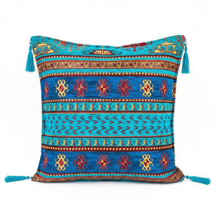 <b>Cushion</b> <b>Cover</b> With Blue and Turquoise Turkish Fabric With Turkish Kilim Design.... Made in Turkey .... From Turkey - Product Image 2