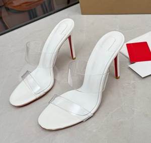 High-end brand transparent double-wide <b>red</b>-bottom high-heeled shoes - sexy and versatile cocktail platform <b>slippers</b> for women - Product Image 5