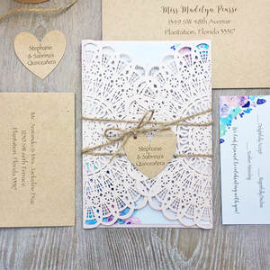 Invitations de <span class=keywords><strong>mariage</strong></span> élégantes et rustiques découpées au <span class=keywords><strong>laser</strong></span> rose, conçues en Afrique, et cartes d'invitation d'anniversaire personnalisées, cartes de vœux - Product Image 6