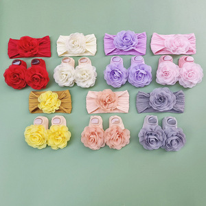 Ensemble bandeau antidérapant et chaussettes pour bébé, protection douce <span class=keywords><strong>de</strong></span> la fontanelle, bandeau mignon en mousseline avec grande fleur, accessoires capillaires pour nourrissons - Product Image 4