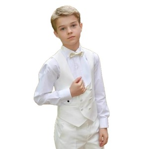 Ensemble de smoking formel <span class=keywords><strong>blanc</strong></span> pour garçons (<span class=keywords><strong>Blazer</strong></span>, nœud papillon, pantalon) en tissu peigné 100 % polyester, costume de mariage pour garçon d'honneur, 3-16 ans - Product Image 6