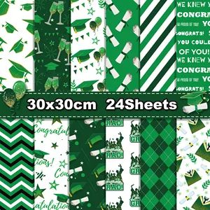 Grünes Muster Graduations-Scrapbook-Papier doppelseitiges DIY dekoratives Handwerk-Papier zum Geschenkverpacken Glückwunsch Grad Partyzubehör