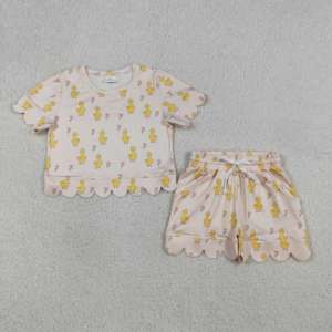 Conjuntos de Ropa Casual para Niñas RTS Boutique, Estampado de Flores y Cuadros, Verano, 95% Algodón, 5% Spandex, Shorts con Borde Festoneado - Product Image 4