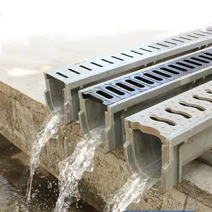 Canal de drenaje de zanja de entrada con cubierta de rejilla de hierro fundido de acero inoxidable de resina, canal de drenaje de resina para exteriores