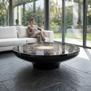 Custom Fiberglass Coffee <strong>Table</strong> <strong>Round</strong> Center <strong>Table</strong> Modern Glossy <strong>Black</strong> <strong>Side</strong> <strong>Table</strong> for Villa Hotel Lounge - Product Image 2