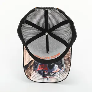 OEM Custom di alta qualità ricamo Logo sport Gorras stampa digitale cotone maglia berretto camionista all'ingrosso 5 pannello tessuto Patch cappello