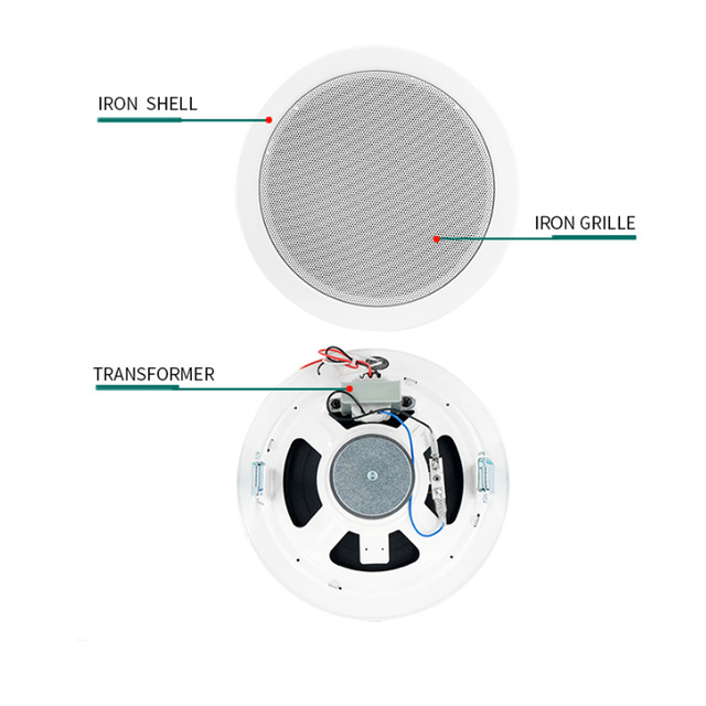 Commercial Audio System PA System 6W/3W 100V with Metal Fire Dome 6" +1"Coaxial Ceiling Speaker