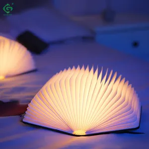 도매 led 밤 빛 재충전용 독서 램프 usb 책 빛 나무로 되는 소형 책 모양 램프