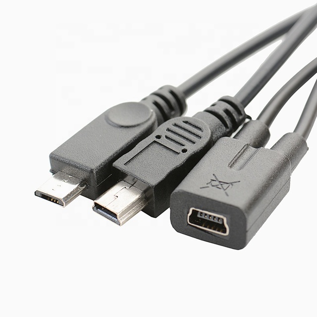 2 in 1 Mini USB Female to Micro 5P + Mini 5P Usb Male Y Splitter Charging Cable Usb 2.0 Otg Cable for Dashboard Camera