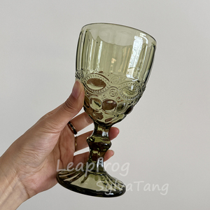 Venta al por mayor Apto para lavavajillas verde 300ml multiusos patrón prensado copa de vino <span class=keywords><strong>Vintage</strong></span> copa de boda para fiesta Hotel restaurante - Product Image 4
