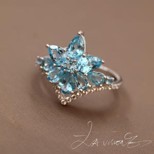 แหวนฝังหยกธรรมชาติประดับโทแพซสังเคราะห์และไพลินสีขาว รุ่น Counterattack Series เครื่องประดับวินเทจ - Product Image 2