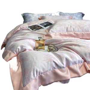 Parure de lit Tencel quatre pièces 1,8 m, housse de couette luxueuse et rafraîchissante avec motif plantes et fleurs, tissu tissé - Product Image 5