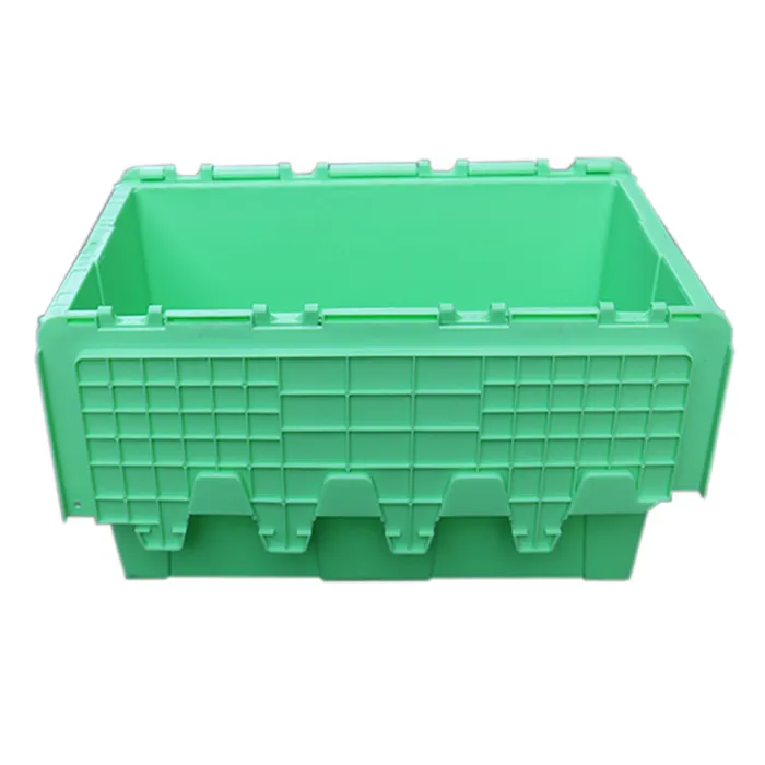 QS Hohe Qualität Heavy Duty Groß Grün Stapelbar Kunststoff Behältern auf Verkauf Kunststoff Tote Boxen Beweglichen Kiste mit Klappdeckel