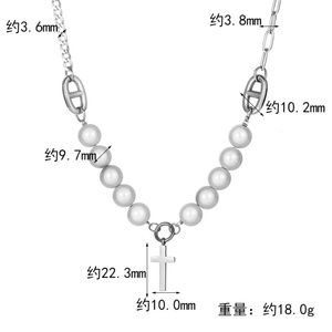 Collar de Perlas para Mujer con Colgante de Cruz Personalizado en Acero Inoxidable Pulido de Alta Calidad - Product Image 4