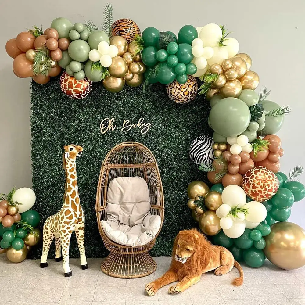 Hot sale baby shower party decoration green black and gold balloon garland arch kit