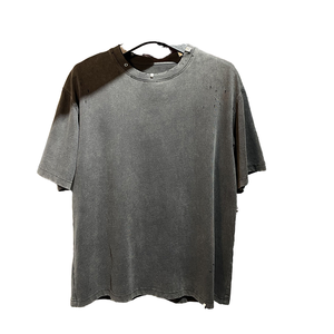 Camiseta de <span class=keywords><strong>hombre</strong></span> de algodón con efecto lavado a la piedra, desgastada, desgarrada, de corte holgado y corto, oversize, lisa, estilo vintage streetwear, de manga corta - Product Image 1