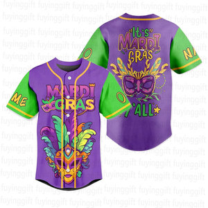 Nouveaux maillots de Mardi Gras 2026, chemises personnalisées avec nom et numéro, maillot de baseball, vêtements de Mardi Gras pour femmes et hommes - Product Image 1
