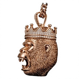 Orelia Iuxe <b>Gold</b> Plated 925 Sterling Silver <b>Monkey</b> Crown Moissanite Pendant Iced Out Hip Hop Charm for Men - Product Image 2