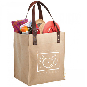 De moda de diseño de gran tamaño de arpillera de <span class=keywords><strong>yute</strong></span> de bolso de compras <span class=keywords><strong>bolsa</strong></span> de playa con mango de cuero de la PU de - Product Image 2