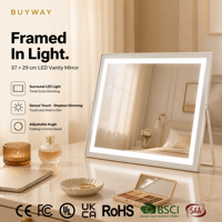 Miroir de maquillage rond en cristal blanc avec lumières LED 40 cm, 3 modes de couleur, variateur d'intensité, capteur tactile, rotation à 360°