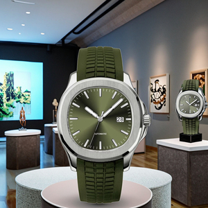 Mô Hình Mới Hỗ Trợ Tùy Chỉnh Vuông Silicone Dây Đeo Không Thấm Nước 316L Thép Không Gỉ Trường Hợp Người Đàn Ông Của Sapphire Đồng Hồ - Product Image 5