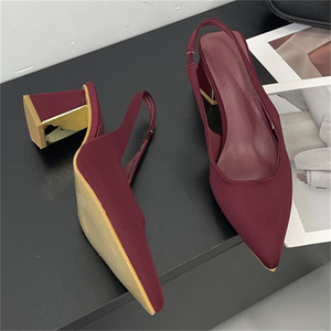 2025 New Solid Color Thick Heel Pointed Sandals Women's Back Hollow Shallow High Heels - Product Image 5