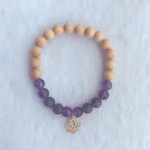 Fait à la main Naturel Bois De Santal Falaise Cyprès bois Bracelet Améthyste Perle Bracelet