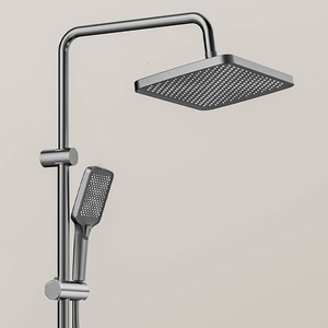 Nuovo Set Rubinetteria Termostatica con Soffione Doccia Circolare Quadrato a Soffitto, Sistema Doccia a Mano, Finitura Spazzolata Grigio Canna di Fucile, Getto Morbido - Product Image 3
