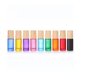 Blue 5ml Glass Roll-On Skincare Bottles with Wood Cap Yellow Cosmetic Perfume Body Oil Packaging