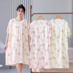 Camicia da notte da donna in cotone Soft Air comodi pigiami larghi Casual taglie forti primavera manica corta pigiami all'ingrosso in <span class=keywords><strong>pizzo</strong></span> - Product Image 1