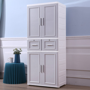 خزانة ملابس كبيرة جدًا متعددة الطبقات ببابين من البلاستيك بعرض 58 سم مع أدراج تخزين - Product Image 3