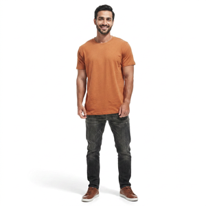 T-shirt pour homme en coton 100% uni à manches courtes et col rond, impression de logo personnalisée - Product Image 1