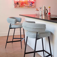 Tabouret de bar fixe de style nordique en tissu écologique méditerranéen, vente chaude, cadre en métal, hauteur comptoir, orange, salon, chambre à coucher