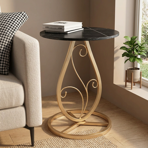 Modern Brass Pedestal Side Table with <b>Black</b> Marble Top for Living Room Furniture - Product Image 1