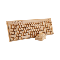 Kombo Keyboard dan Mouse Nirkabel 2.4G dari Bambu, Ukuran Penuh, Set Keyboard Kayu Bambu Alami untuk Kantor, PC, Desktop, Logo Kustom